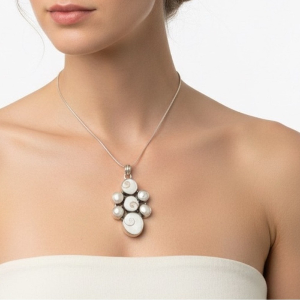925 Sterling Silver Shiva Eye & Pearl Necklace Mother of Pearl womens jewelry